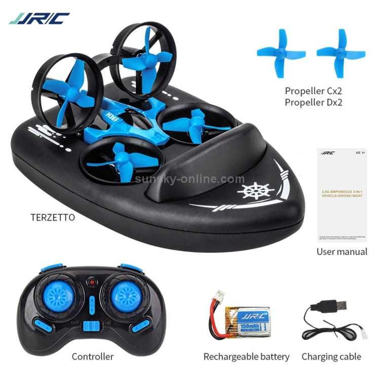 JJRC-24Ghz-3-In-1-Remote-Control-Triphibian-Boat-Vehicle-Drone-RC-Speedboat-Kids-Toy-CHT0278