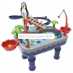 Penguin Stair Climbing Children Electric Magnetic Fishing Toy Multifunctional Game Set(Blue )