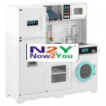 [UK Warehouse] Wooden Large Children Kitchen Toy Simulation Kitchen with Telephone & Refrigerator & Sink & Microwave Oven & Oven & Washing Machine Function(White)